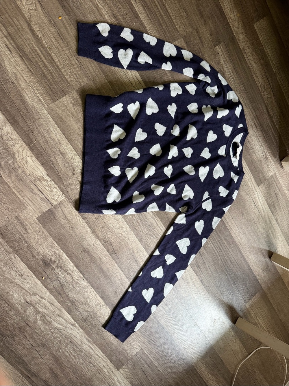 LOFT Navy Blue Sweater with White Heart Pattern